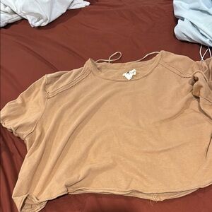 Free People Tan Crop T-Shirt Relaxed Fit